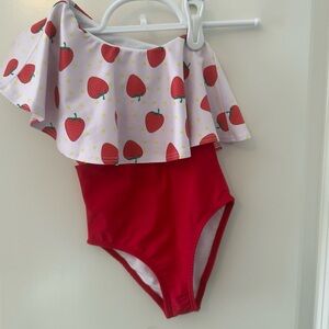 Strawberry One Shoulder Ruffle Swims